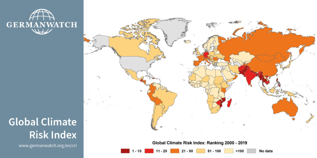 Global Climate Risk Map Ranking from 2000 to 2019, Source: Germanwatch