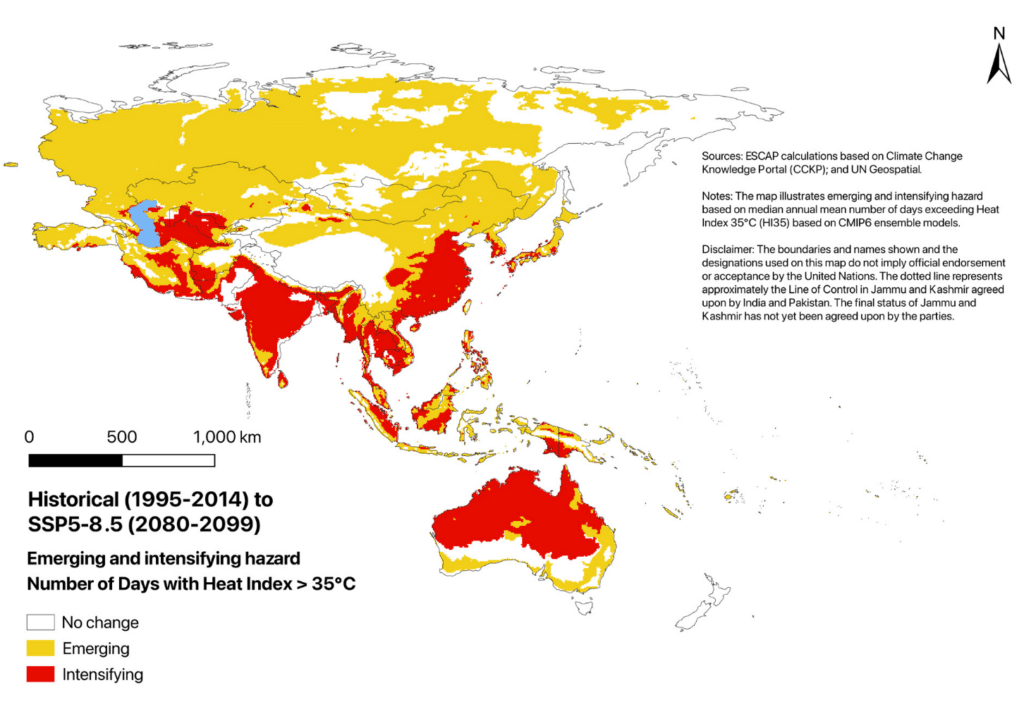Severe Heat Stress – Emerging and Intensifying Areas Across Asia and the Pacific. Source: UN ESCAP