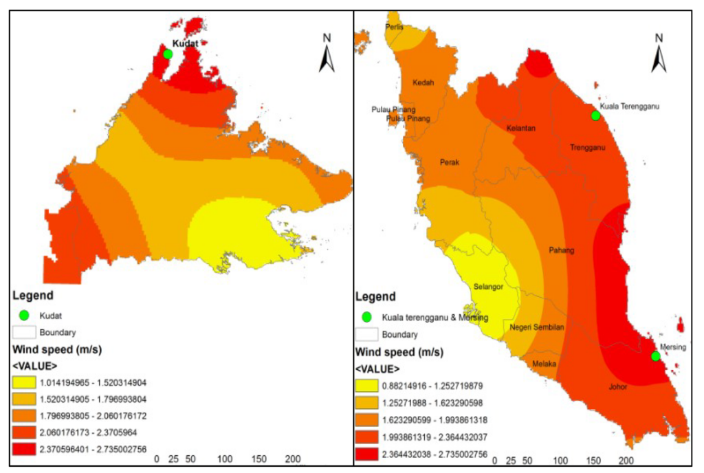 Malaysia's wind energy capacity map.